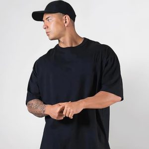 Veirdo® Oversized Baggy Fit Drop Shoulder Half Sleeves Round Neck Solid Pure 100% Cotton T-Shirt for Men (Available in White, Black, Mustard, Maroon, Green, Lilac, Navy, Red Color)